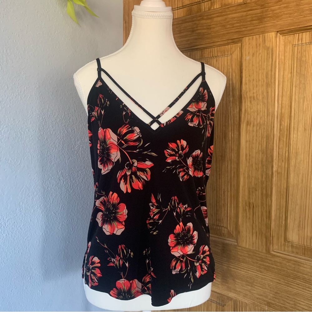 Free People Black Floral Tank Top